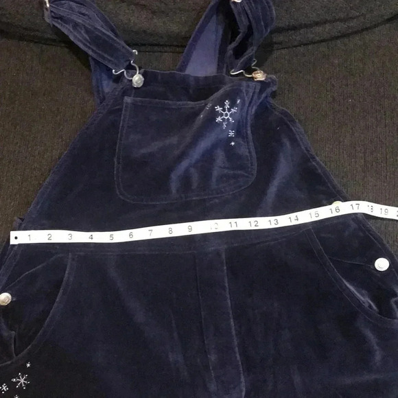 Blue Velvet 100% Cotton 5 Pocket Overalls Snow Flakes Embellishments-Size L - Picture 12 of 14